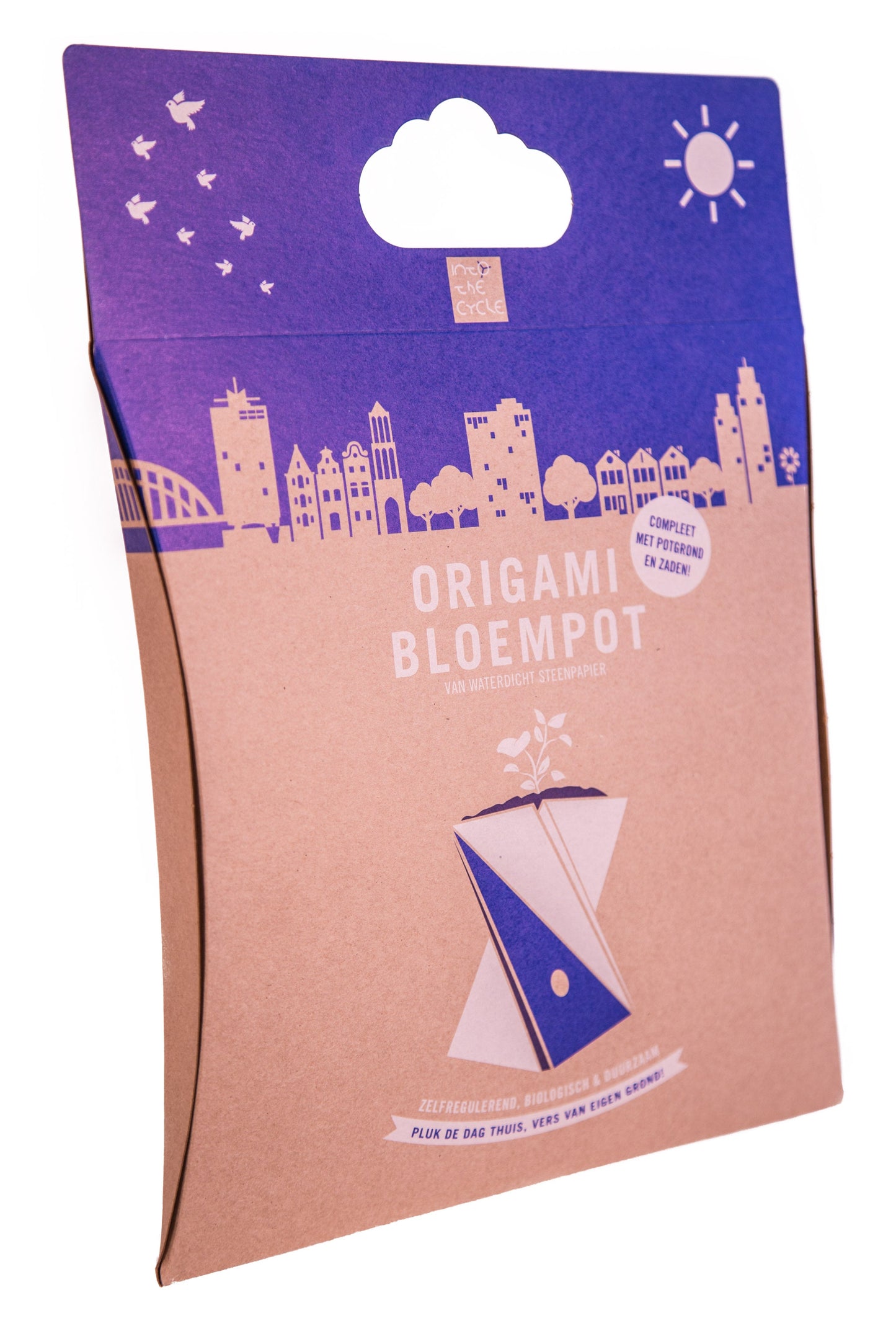 origami bloempot verpakking blauw voorkant