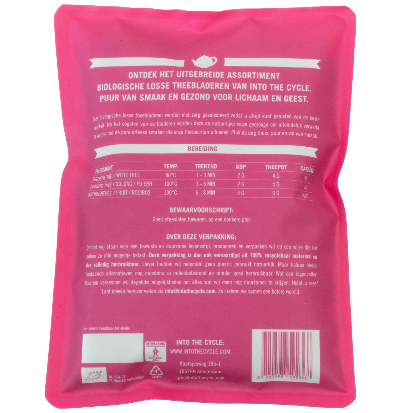 pu erh thee 160 gram zak achterkant