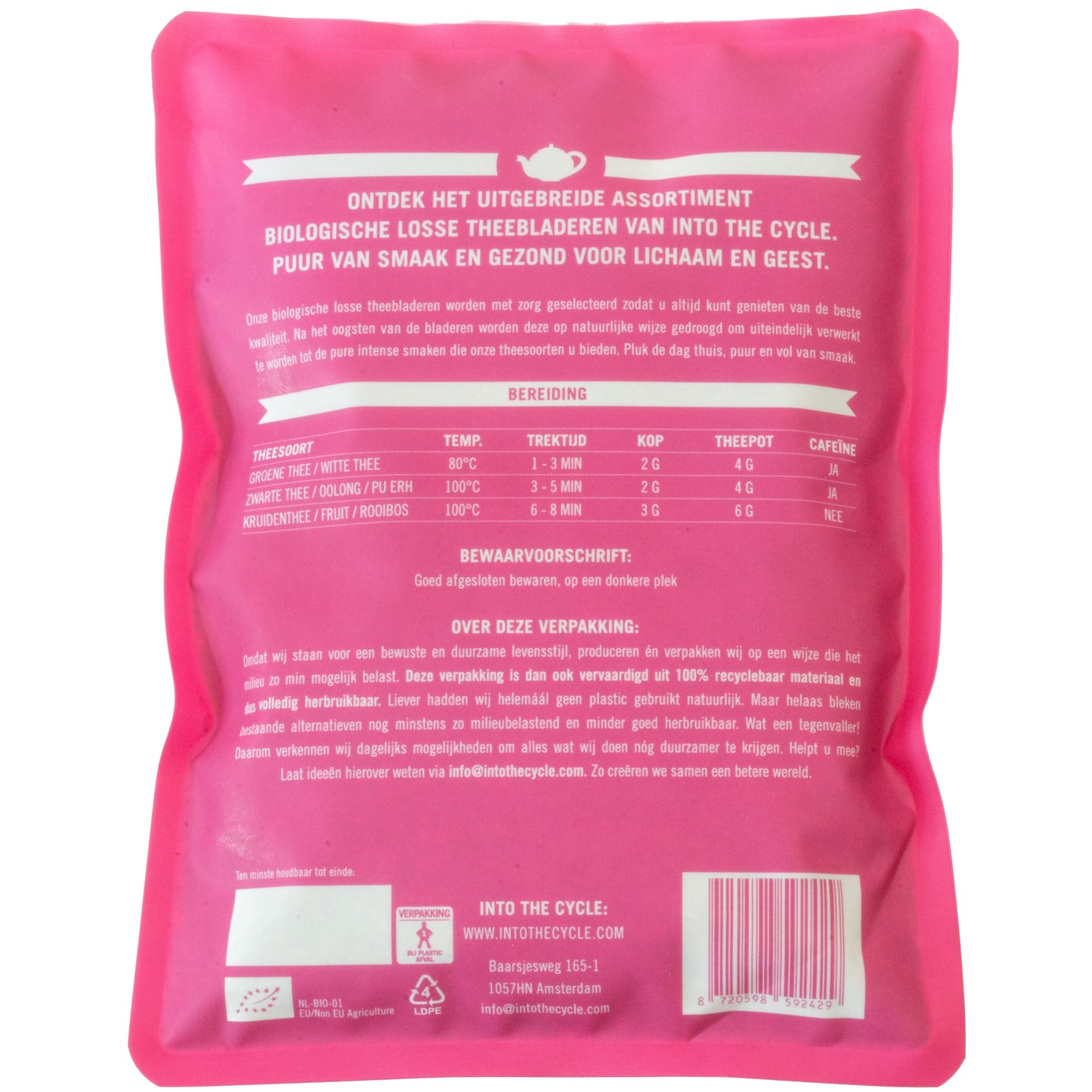 rooibos thee 150 gram zak achterkant